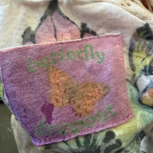 Boho Crochet-Trim Floral Spaghetti Strap Tank Top - White with Multicolor Print - Picture 3 of 4